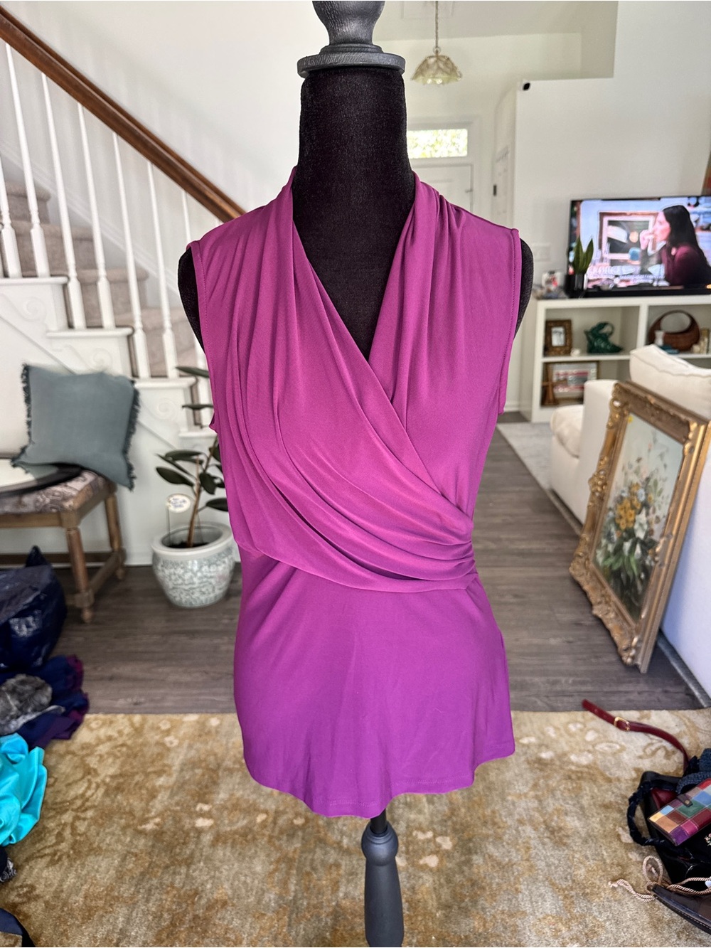 DKNY Sleeveless Surplice Camisole in Magenta